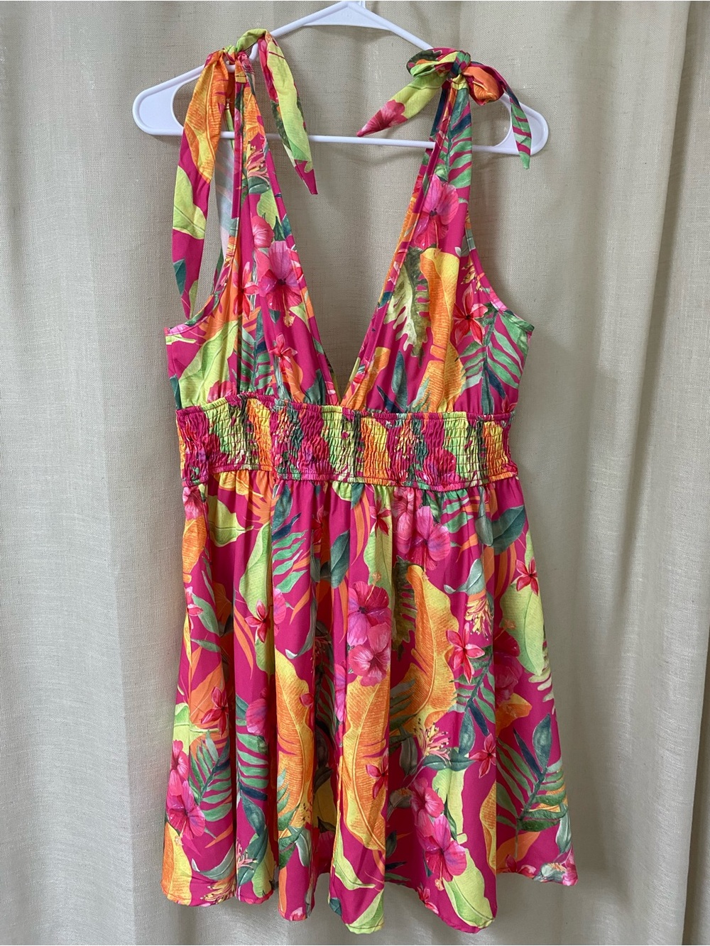 Tropical Tie-Shoulder Mini Dress in Bright Floral